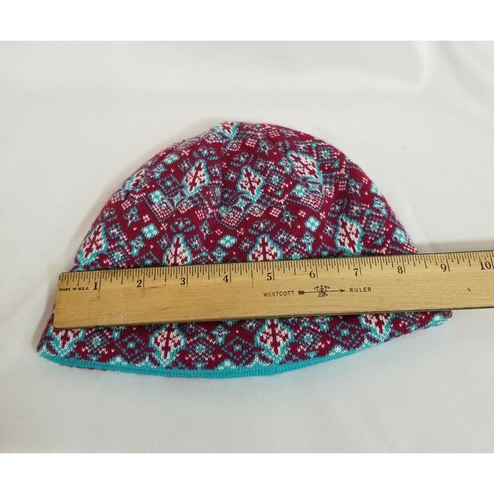 Columbia Sportswear Burgundy Teal Fair Isle/ Solid Reversible Winter Hat Sz S/M